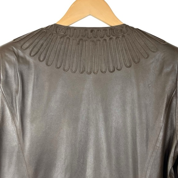 Elie Tahari Brown Genuine Leather Embellished w/ Tassels Blazer Jacket Sz. Small - Picture 8 of 15